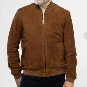 Brooks Brothers Tan/Brown Suede Leather Bomber Jacket - Medium